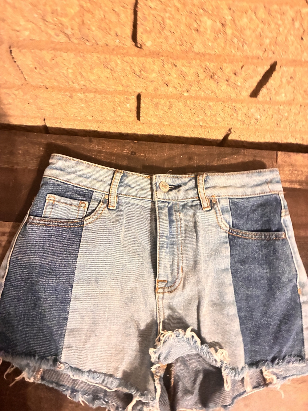 PacSun Two-Tone Blue Patchwork Denim Shorts